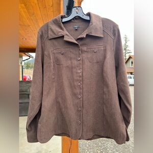 Haggar Embellished Shoulder Blouse | Size 12 | Soft Poly Blend Button Up